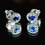 Load image into Gallery viewer, Radiant Halo Diamond Stud Earrings in 18K White Gold